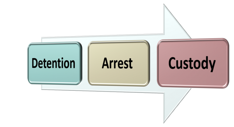 Difference between Detention, Arrest and Custody
