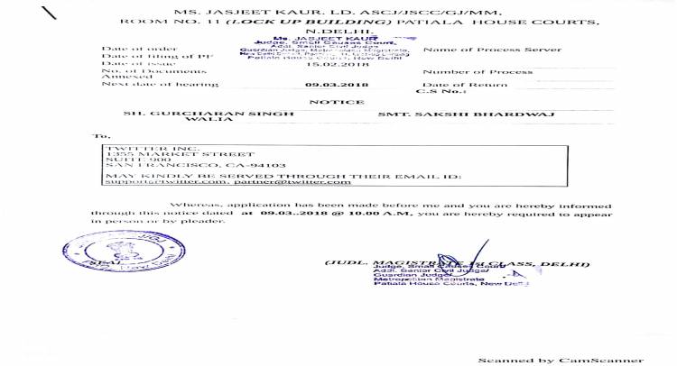 Notice Issued to Twitter INC. on Criminal Contempt
